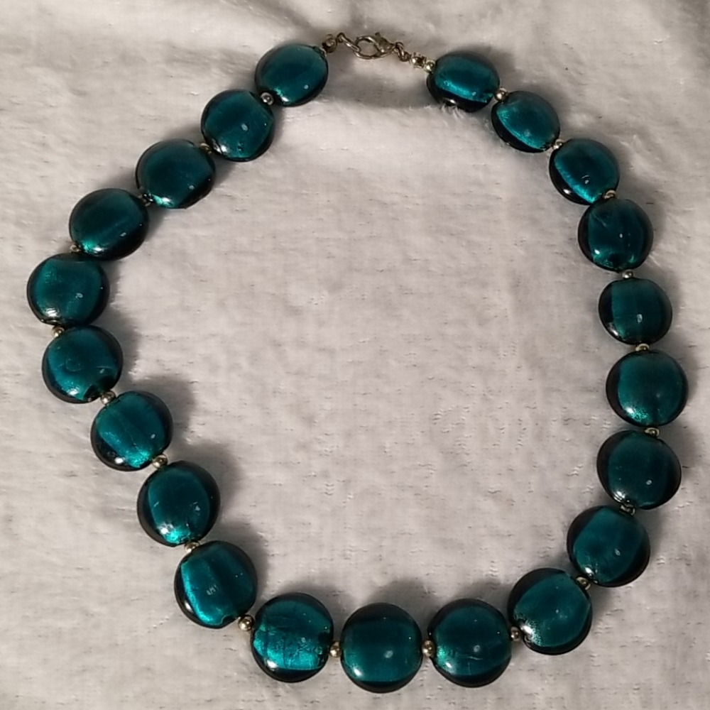 Turquoise colored glass necklace